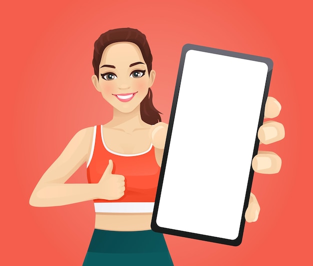 Sport woman showing blank screen phone