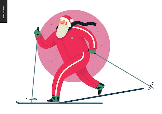 Sporting Santa - winter ski running