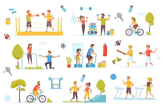 Sports activities bundle of flat scenes creator kit