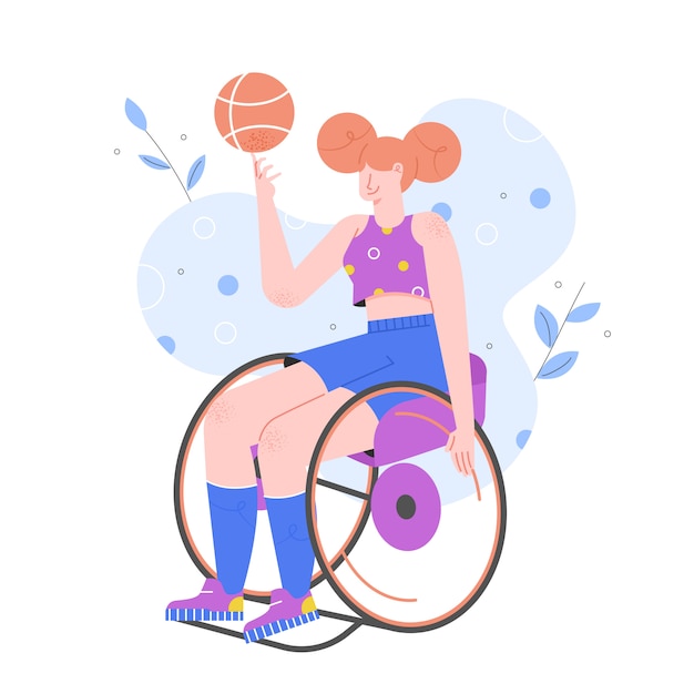 Sports activities for disabled persons. Girl in a wheelchair plays basketball. Paralympics.