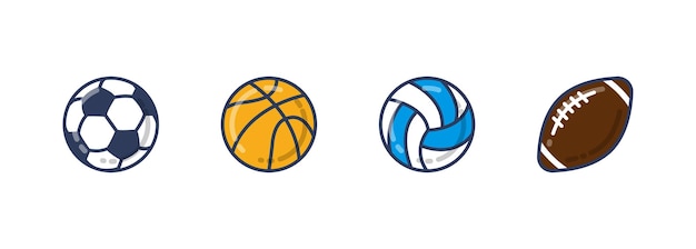 Sports balls icons set. Soccer, basketball, volleyball and football. Vector illustration