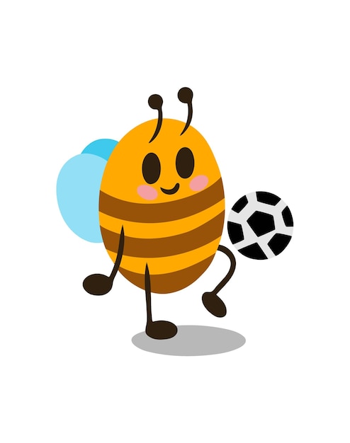 Sports bee isolated on white background Vector illustration Bee playing football Design element