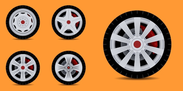 Sports car rim. Car tyre collection.