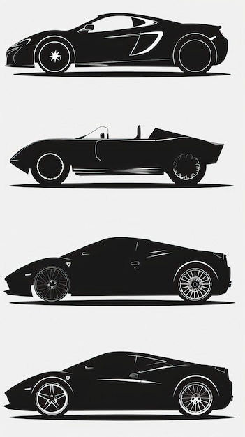 Sports car silhouette on white background Vehicle icons set