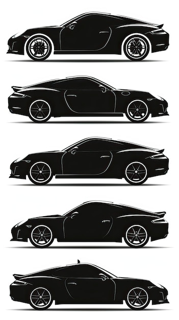 Sports car silhouette on white background Vehicle icons set