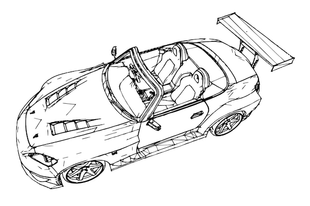 Sports car. Stock Illustration in the style of hand-drawn linear graphics.