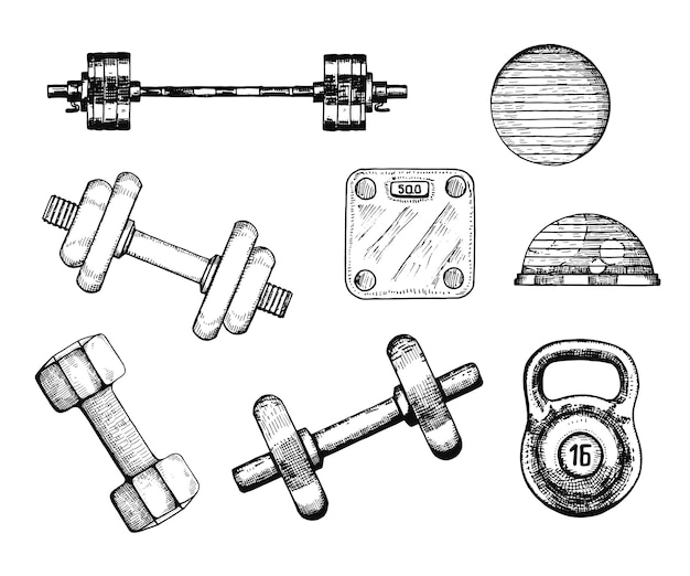 Sports fitness equipment Vector illustration hand drawing