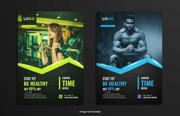 Vector sports fitness poster and flyer design with two colors