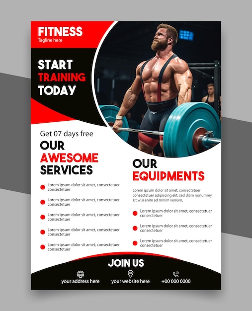 Vector sports and gym fitness flyer realistic fitness annual report sport flyer with image template