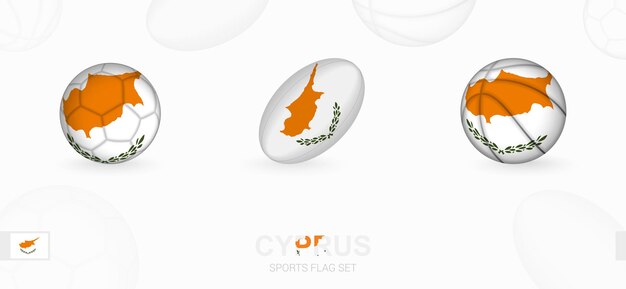 Sports icons for football, rugby and basketball with the flag of Cyprus.