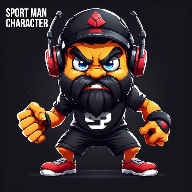 Sports man character with black background