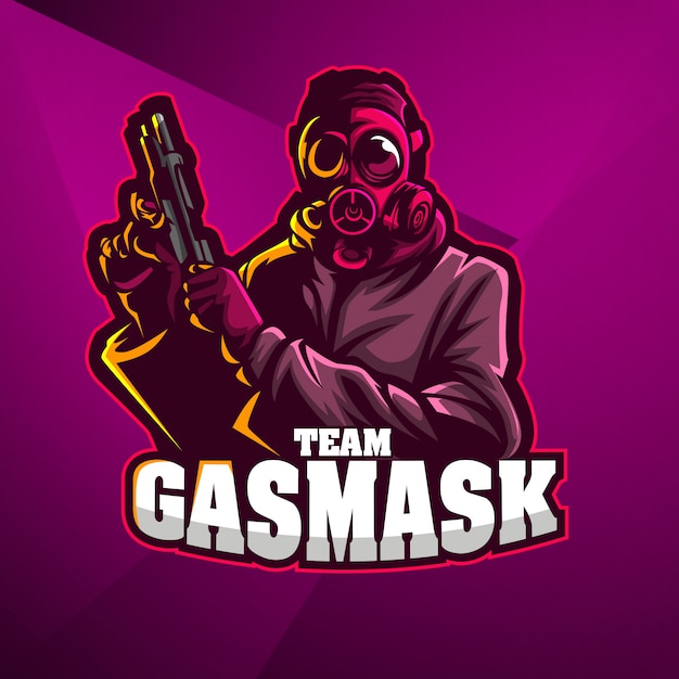 sports mascot logo design  vector template esport soldier gunner gasmask gunman