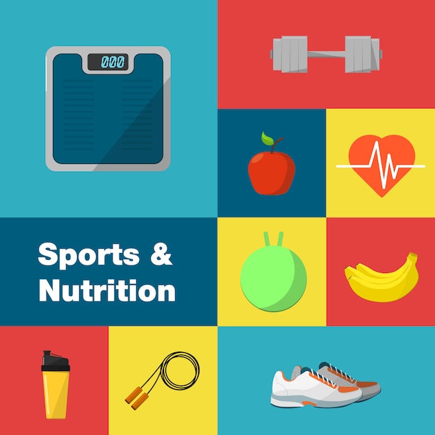 Sports and nutrition icons set