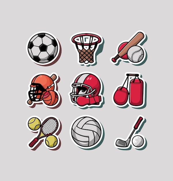 Vector sports printable stickers clipart vector illustration set