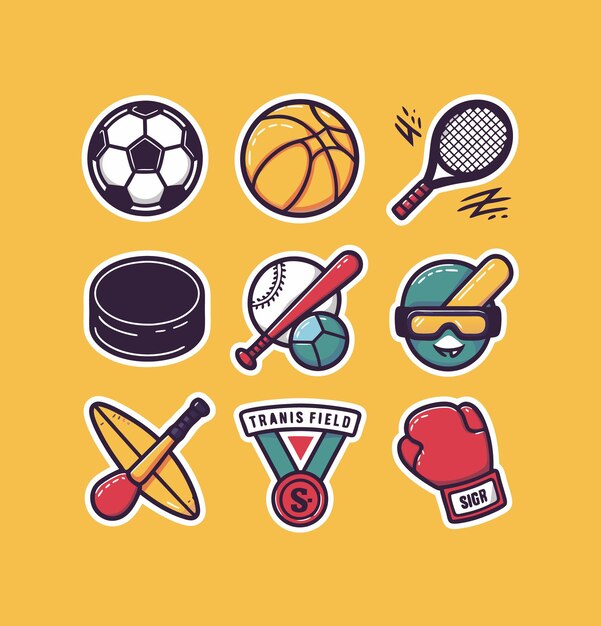 Vector sports printable stickers clipart vector illustration set