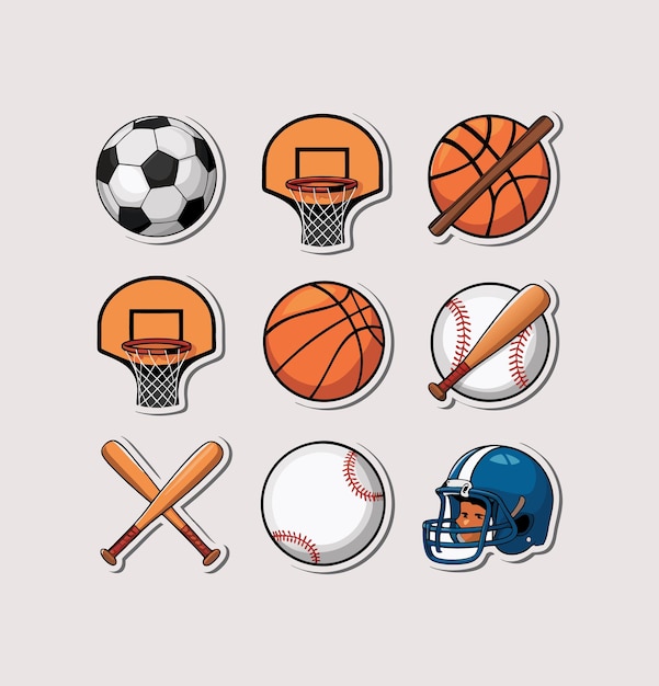 Sports printable stickers clipart vector illustration set