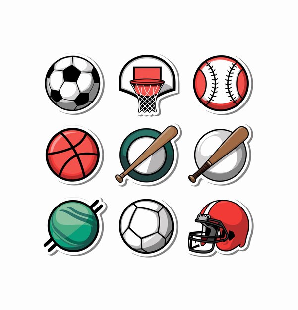 Vector sports printable stickers clipart vector illustration set