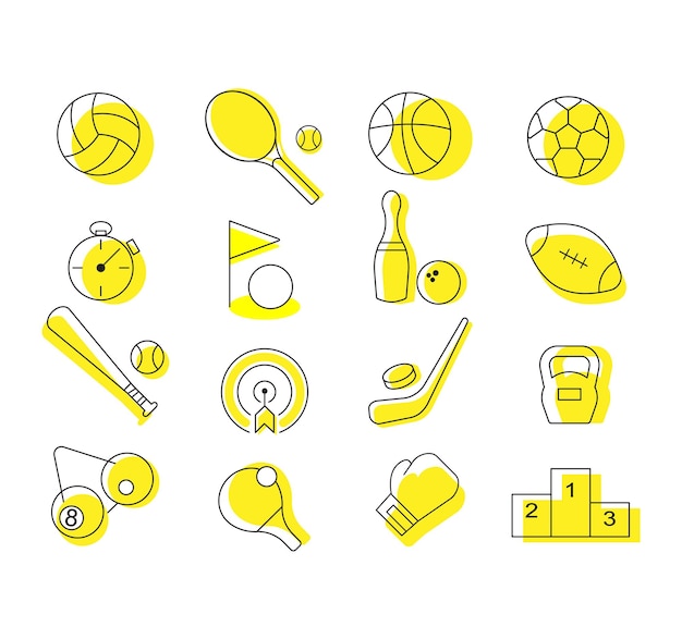 Sports set icons Flat vector illustration in black on white background