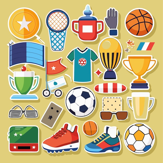 Vector sports sticker collection colorful athletic icons for enthusiasts and athletes