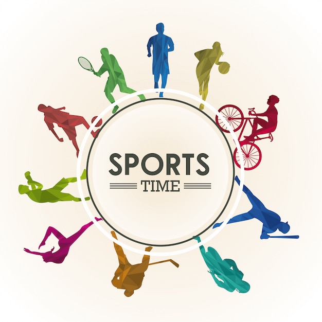 Sports time poster with athletes silhouettes