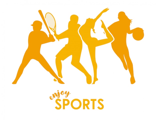 Sports time with yellow athletes figures silhouettes