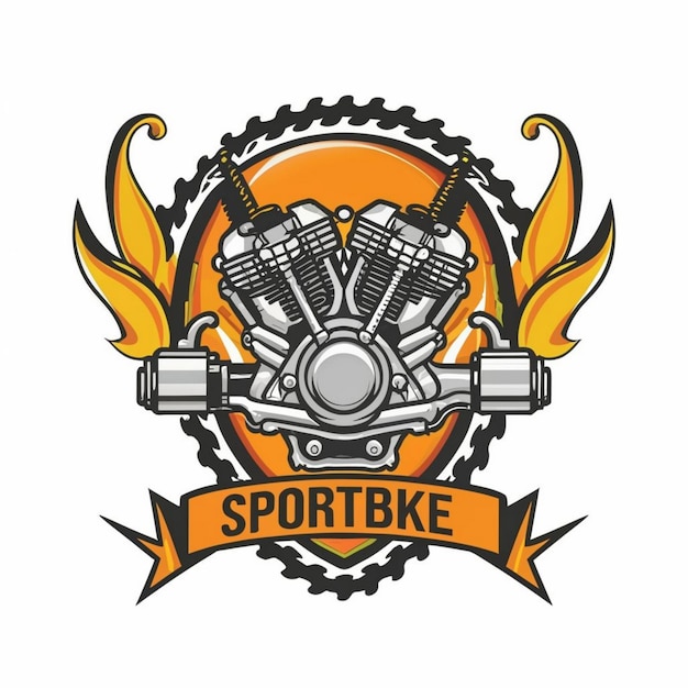 Sportsbike engine with wing Emblem Vector illustration