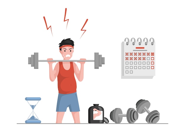 Sportsman lifting weights and eat protein for muscle growth illustration