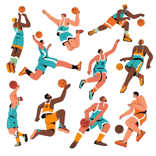 Sportsmen basketball players in motion vector