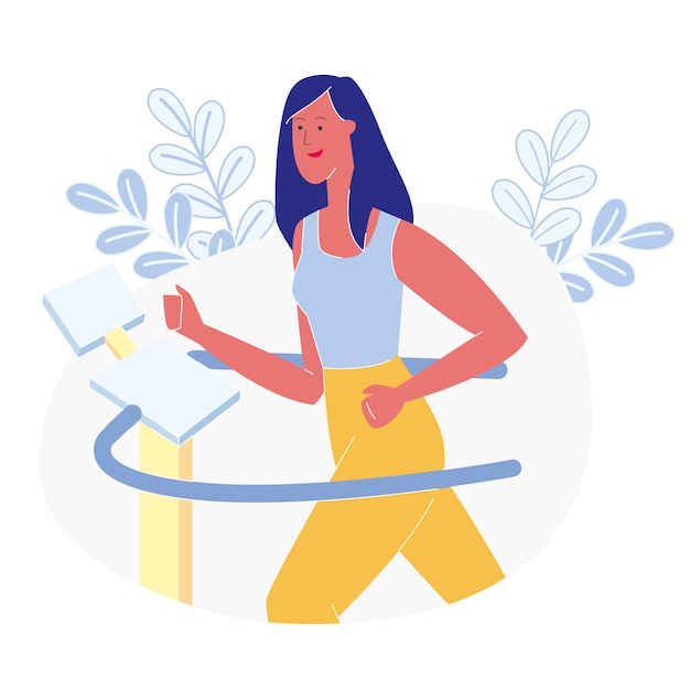 Sportswoman Using Treadmill Flat Illustration