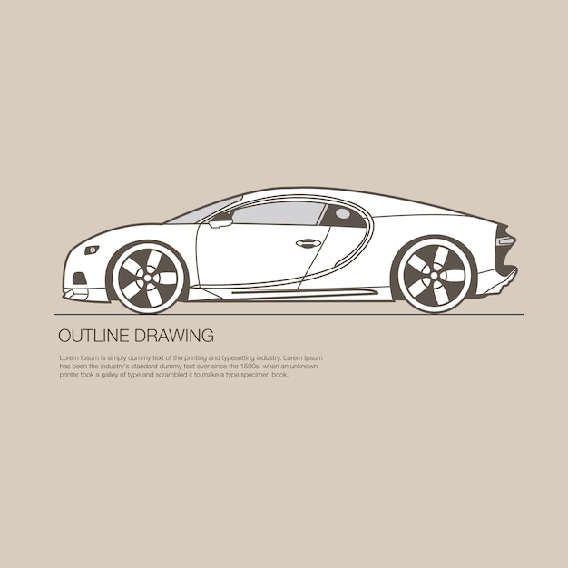 Vector sporty car outline drawing vector illustration