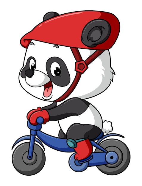 The sporty panda is cycling with the small bicycle of illustration