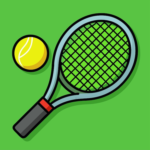 Sporty Vector Illustration of a Tennis Racket with Strings and a Tennis Ball in MidAir