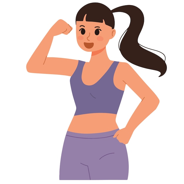 Vector sporty woman gesturing healthy with hands up illustration