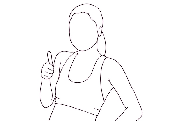 Sporty woman showing her thumbs up hand drawn style vector illustration