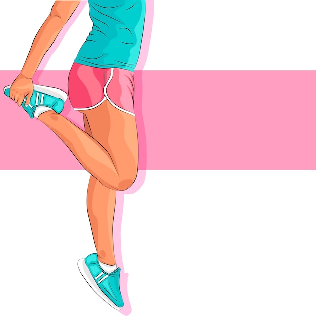 Vector sporty young girl in sportswear and sneakers.