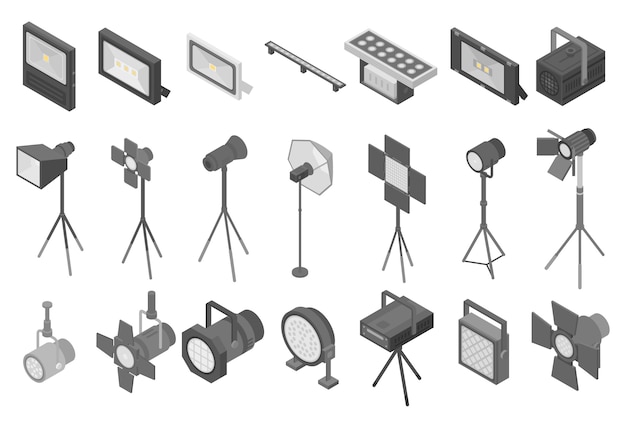 Spotlight icons set, isometric style