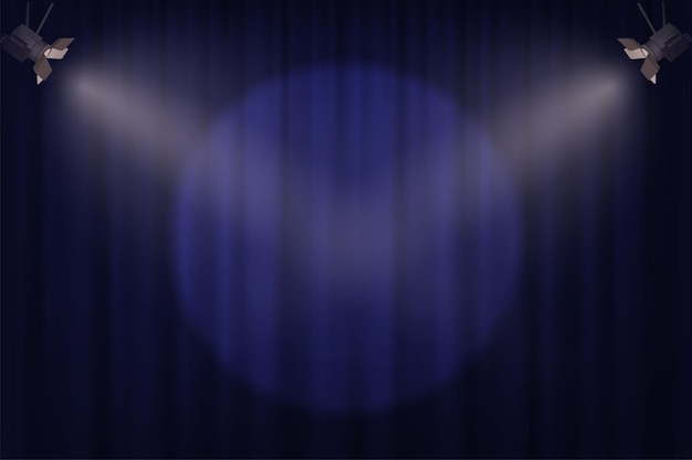 Vector spotlights on blue curtain background