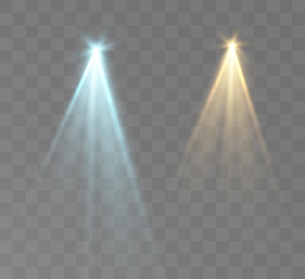 Spotlights set isolated on transparent background Vector glowing light effect