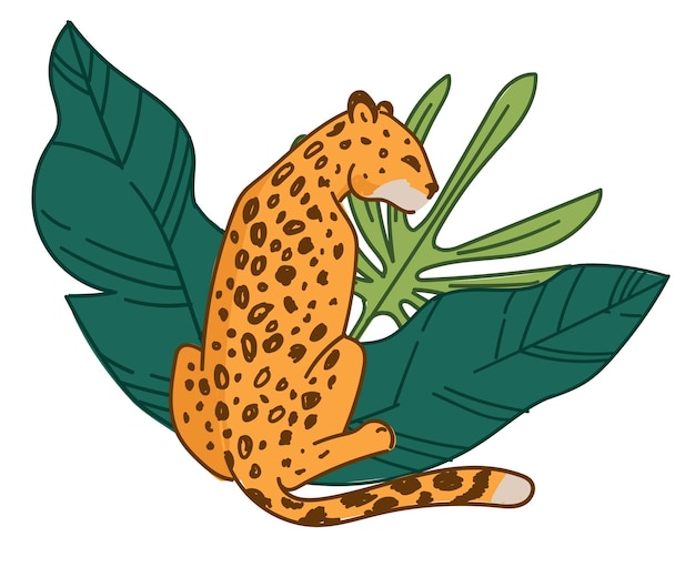 Spotted cheetah or leopard with wild leaves flora