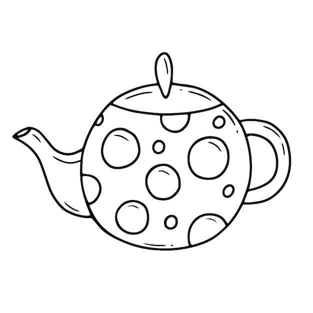 A spotted cute teapot in a simple linear doodle style Vector isolated illustration