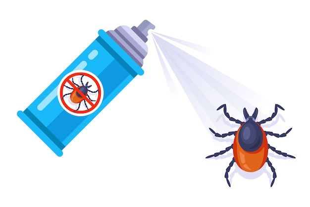 Spray against ticks destroy insects spray insect repellant flat vector illustration