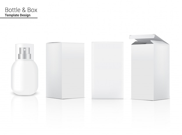 Spray Bottle  Realistic Cosmetic and Box for Skincare Product or medicine on White Background Illustration. Health Care and Medical Concept Design.