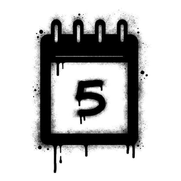 Spray Graffiti calendar icon isolated on white background number five graffiti symbol with overspray in black on white Vector illustration