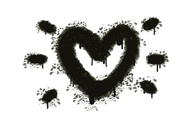 Spray graffiti heart sign painted in black on white Love heart drop symbol isolated on a white background vector illustration