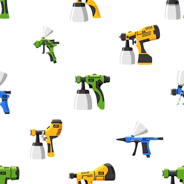 Spray Guns Seamlessly Create A Repeating Pattern With Precision Utilizing Bursts Of Color And Controlled Sprays To Form A Visually Appealing And Cohesive Design Cartoon Vector Illustration