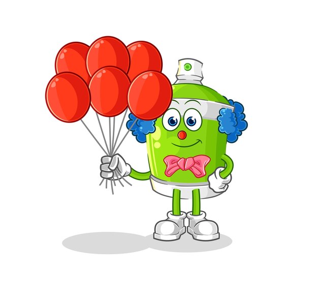 Spray paint clown with balloons vector cartoon character