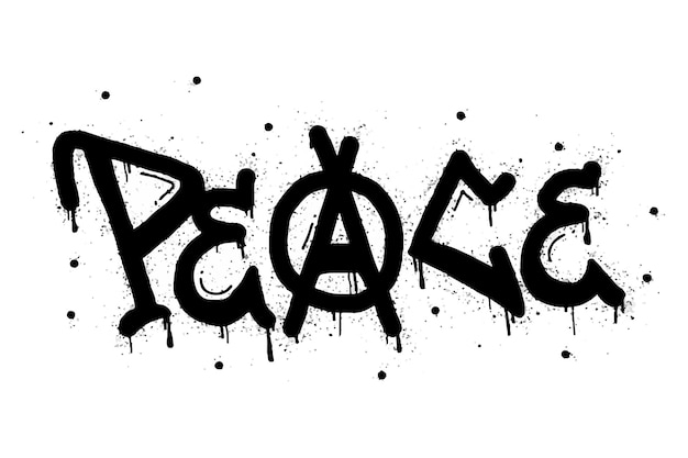 Spray paint graffiti peace symbol in black on white Sprayed drops of Peace symbol logo isolated on white background vector illustration