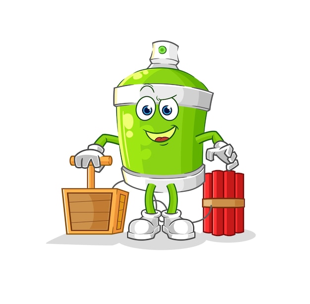 Spray paint holding dynamite detonator cartoon mascot vector