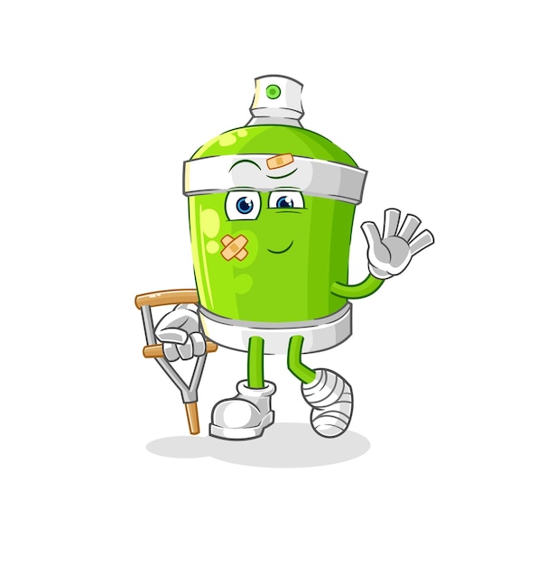 Spray paint sick with limping stick cartoon mascot vector