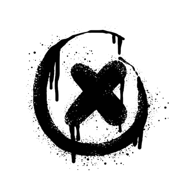 Spray painted graffiti check mark in black over white X symbol isolated on white background vector illustration